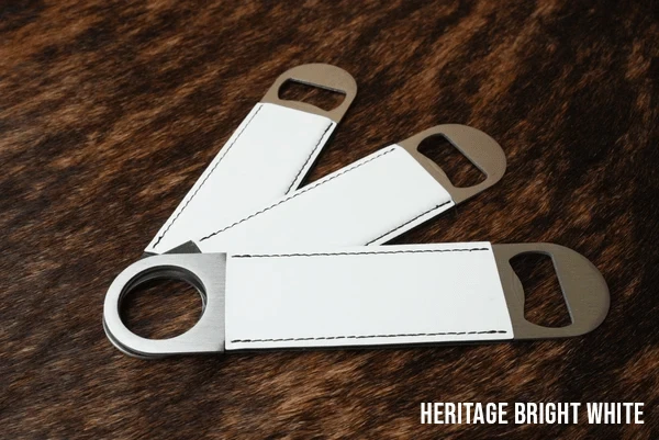 Heritage White leatherette bottle opener