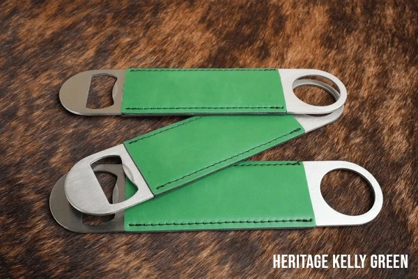 Heritage Kelly Green leatherette bottle opener