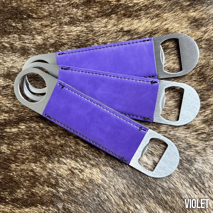 Violet leatherette bottle opener