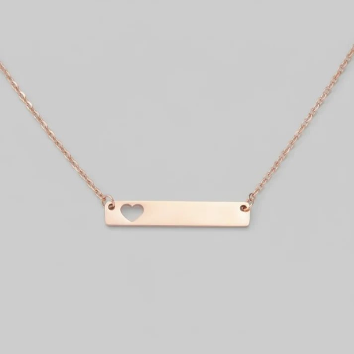 Rose Gold Heart Bar Necklace