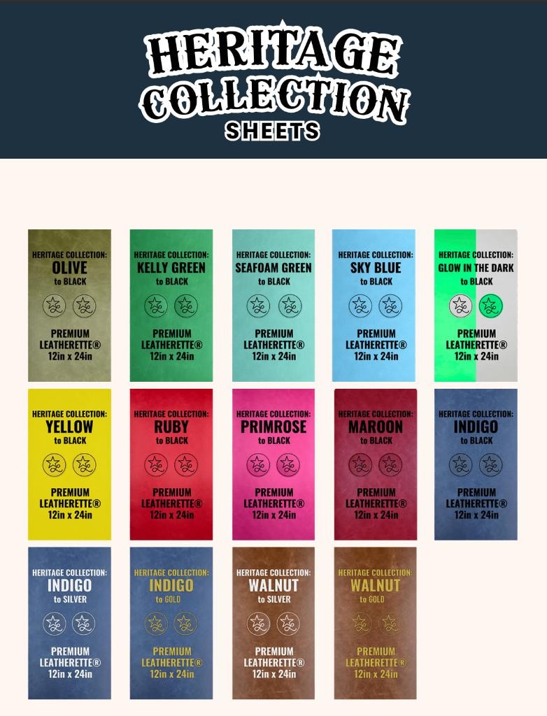 Heritage Collection — Olive, Kelly Green, Seafoam Green, Sky Blue, Glow in the Dark, Yellow, Ruby, Primrose, Maroon, Indigo variants