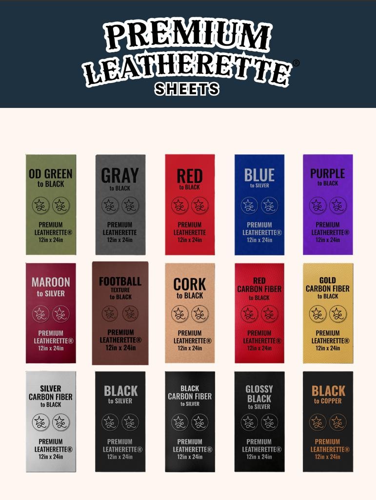 Premium Leatherette — OD Green, Gray, Red, Blue, Purple, Maroon, Football Texture, Cork, Red Carbon Fiber, Gold Carbon Fiber, Silver Carbon Fiber, Black, Black Carbon Fiber, Glossy Black, Black to Copper variants