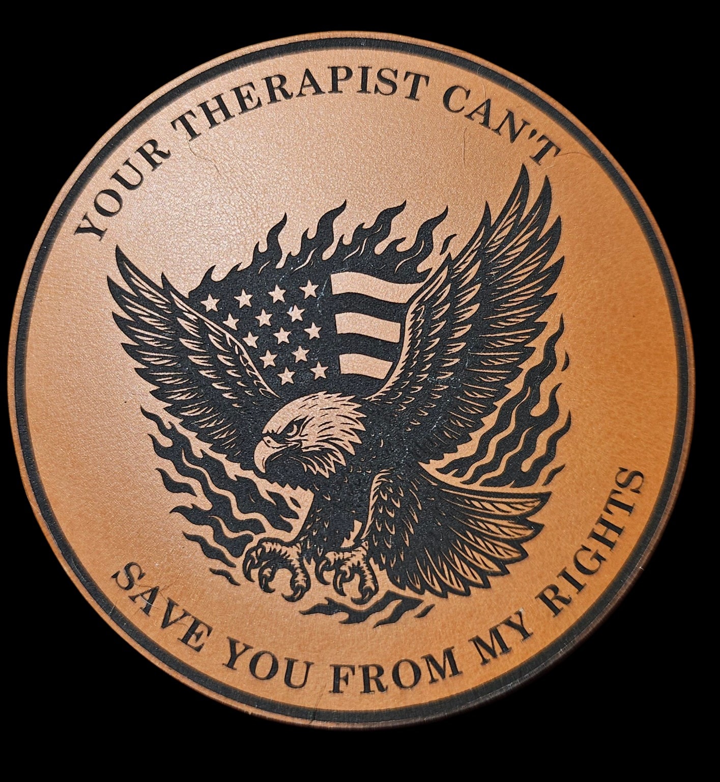 Your Therapist Can't Save You engraved copper coin