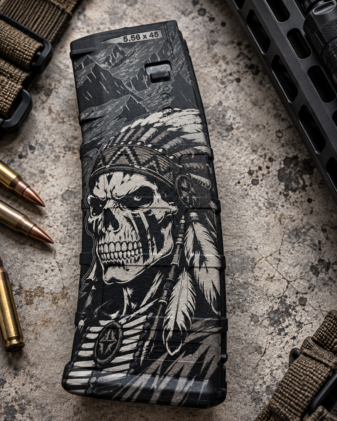 Engraved skull headdress tactical magazine