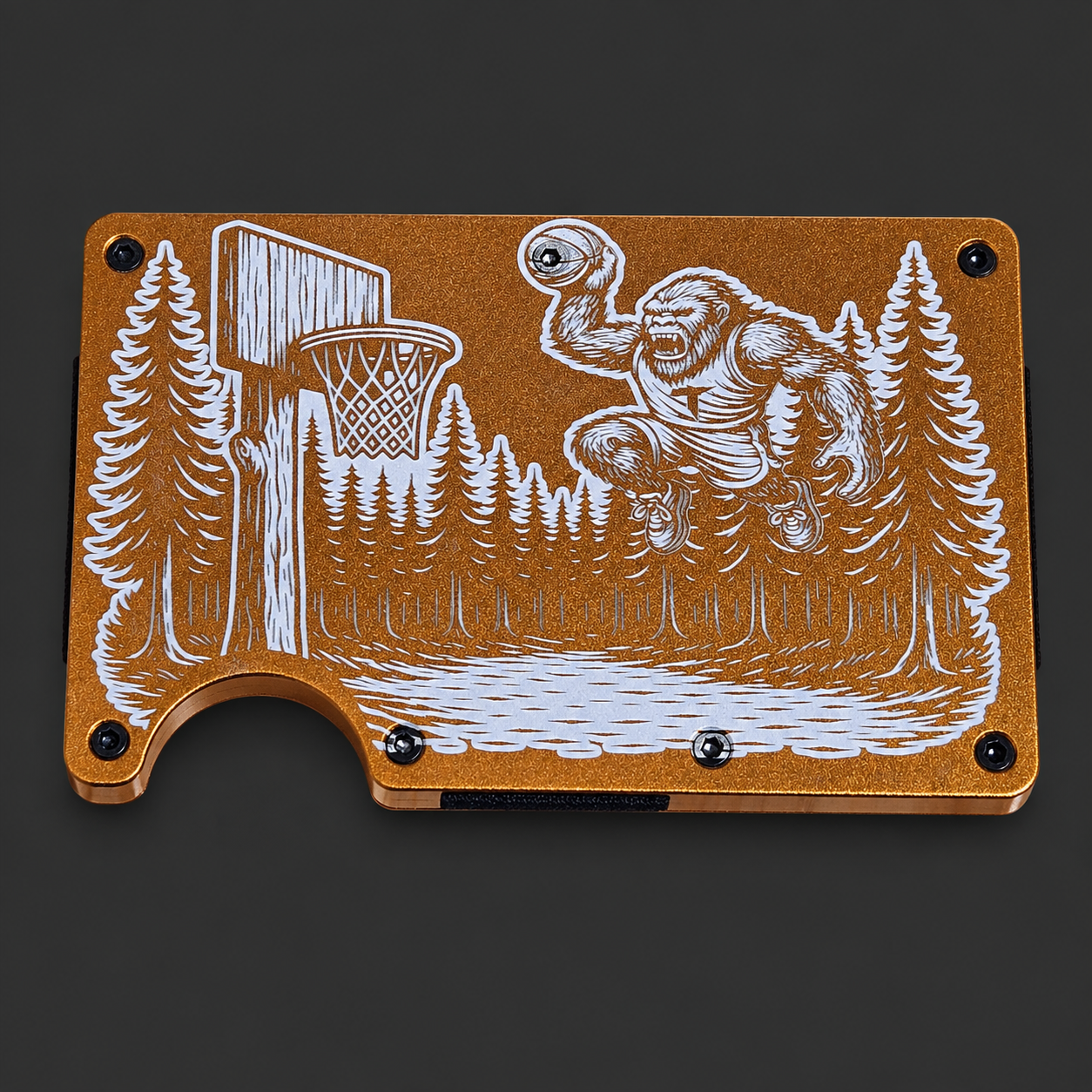 Engraved metal wallet on studio gray