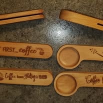 Laser engraved wooden coffee measuring spoons and scoop set