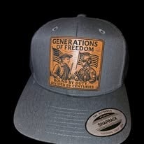 Gray Yupoong snapback with Generations of Freedom square leather patch