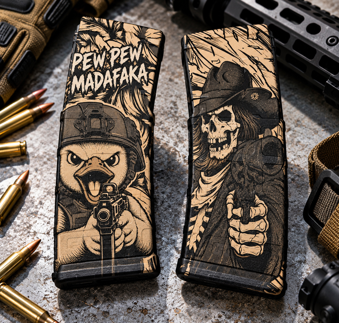 Laser engraved Pmags with tactical artwork