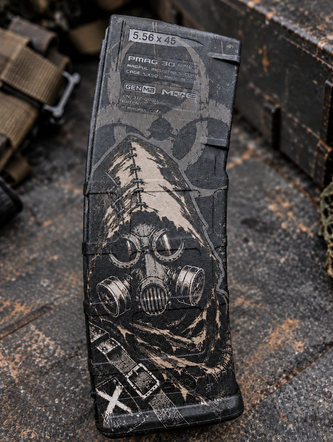 Gas mask laser engraved PMAG 30 5.56x45