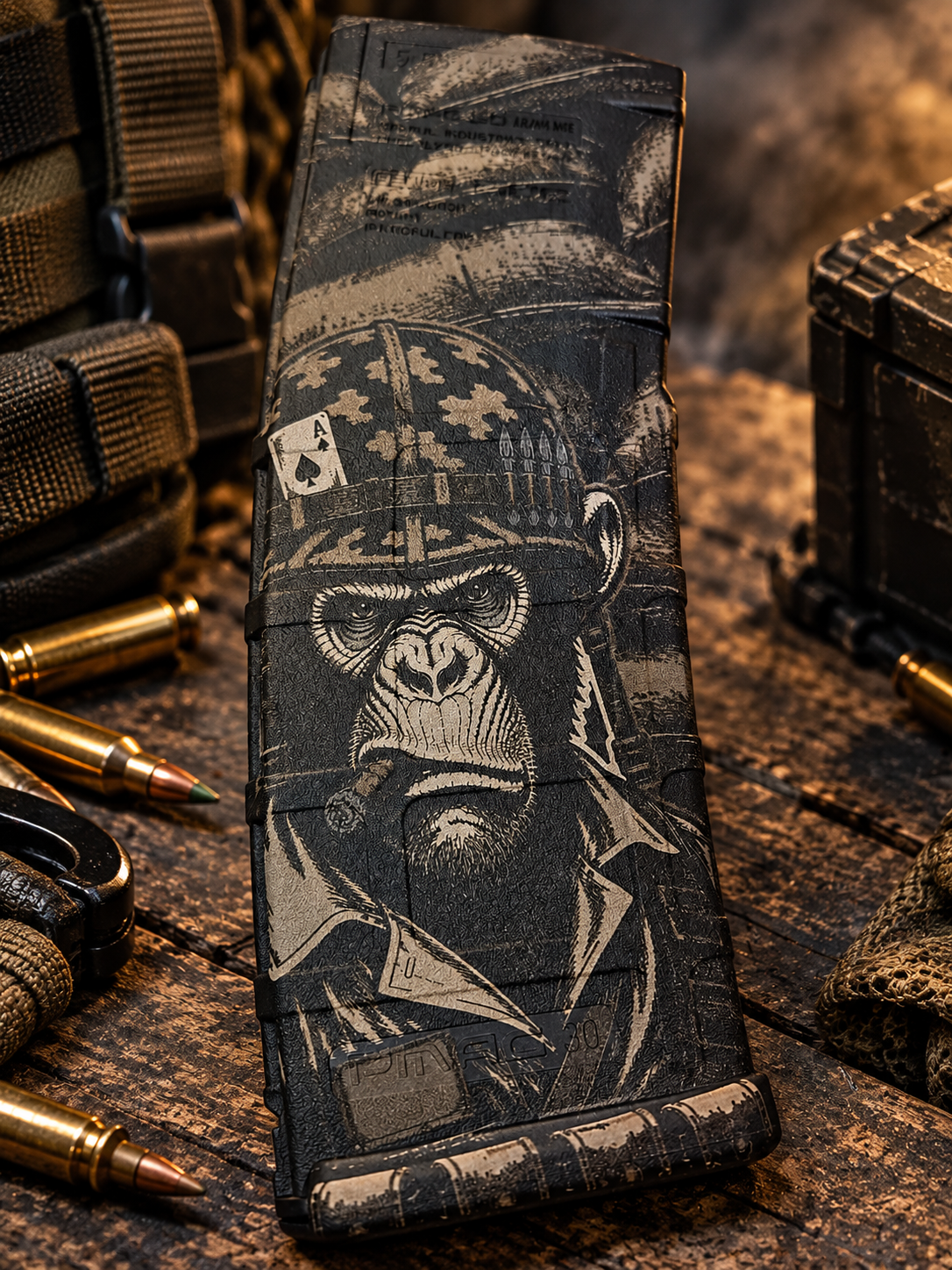 Gorilla soldier ace of spades laser engraved PMAG