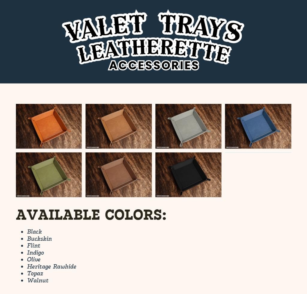 Leatherette valet trays available colors and styles